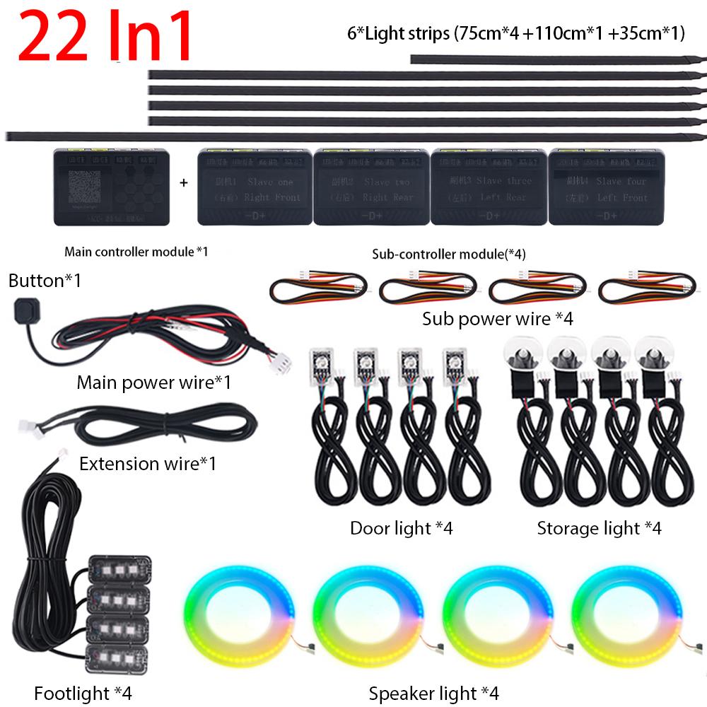 Newest Hidden LED Symphony Dual Zone Car Ambient Light Smoke Matt Black Acrylic Light Strip Interior Decoration Lighting Kit 12V