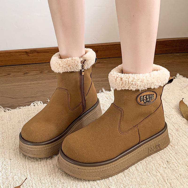 Women Platform Suede Flats Fur Ankle Snow Boots Winter Plush Warm Cotton Shoes 2025 Trend Cozy Non Slip Walking Fad Botas Mujer