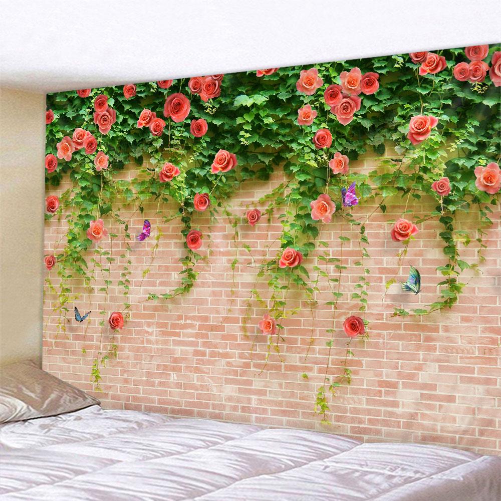 Stone Wall Flower 3D Print Tapestry Polyester Fabric Living Room Wall Decorative Art Blanket Bohemian Hippie Beach Picnic Mat
