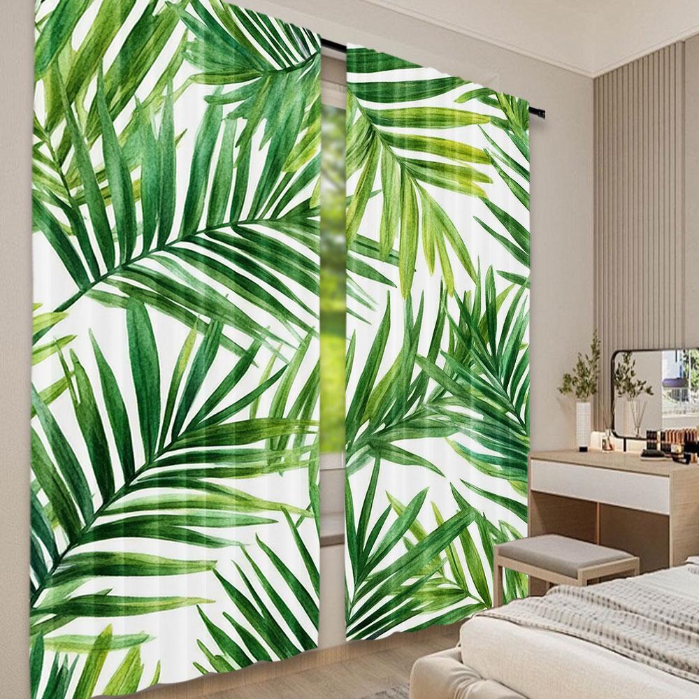 Set Of 2 Plant Curtain Tropical Palm Leaves Natural Feelings Suitable Living Room Bedroom Kitchen Bathroom Polyester Ideal For Great