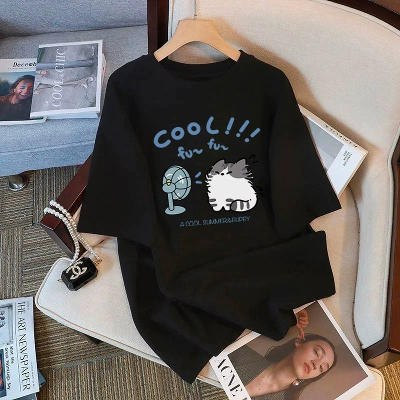 Tricou cu mânecă scurtă din bumbac pur, alb, pentru femei, de vară, nou, de dimensiuni mari, design lejer, imprimat, subțire, cu mânecă jumătate