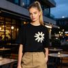 T-shirt Femme Col Rond Manches Courtes Coupe Ample T-shirt Motif Fleur Brodé Style Décontracté Hauts d'Été