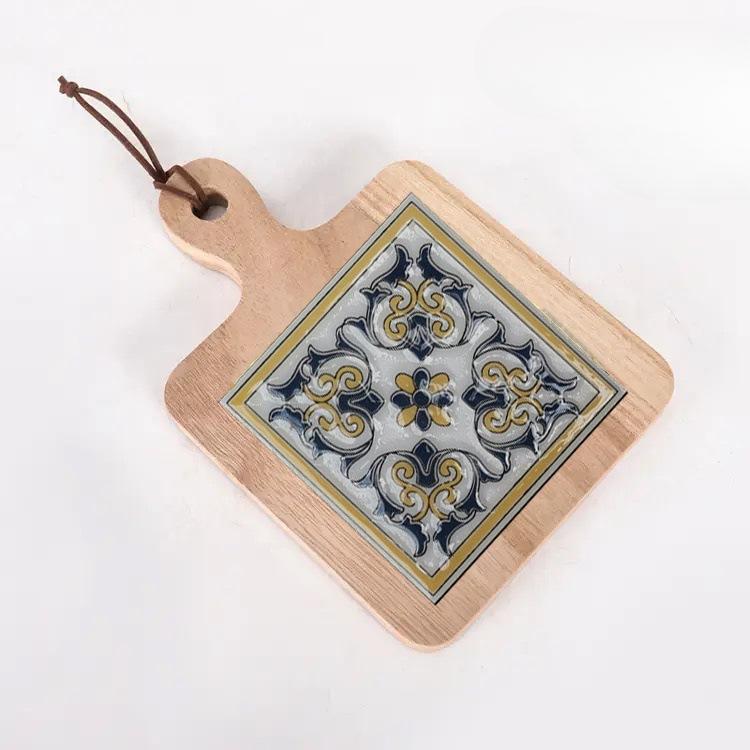 Solid Wood Flower Brick Hand Pot Mat Insulated Cup Mat Retro Dining Mat Decoration for Home Restaurants Kitchen Table Mat Cup