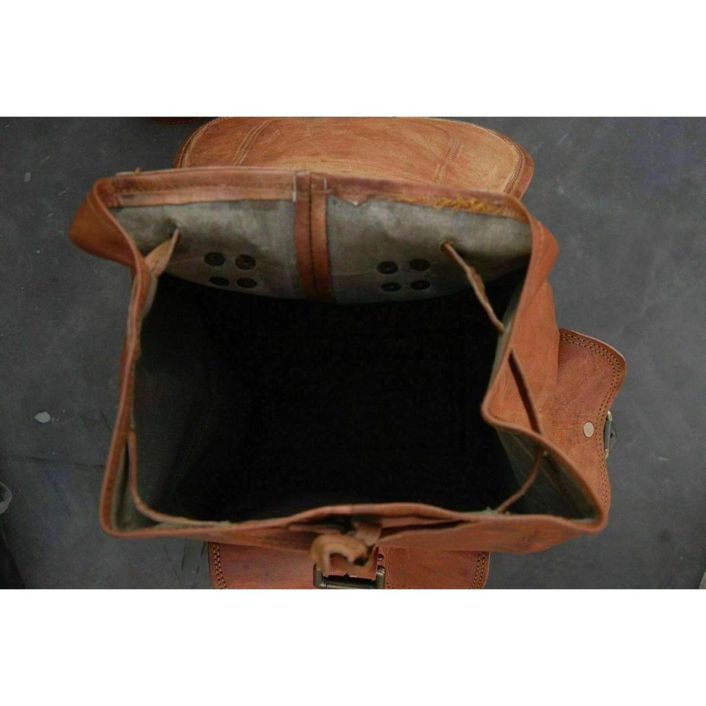 Leather Large Men's Vintage Backpack Travel Rucksack Laptop Gym Bag Genuine Goat