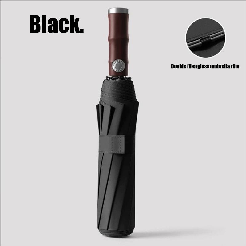 20 Rippen Nachahmung Bambusgriff Doppelgestell Automatischer Faltregenschirm für Geschäft Regen- und Sonnenschutz für Männer Frauen