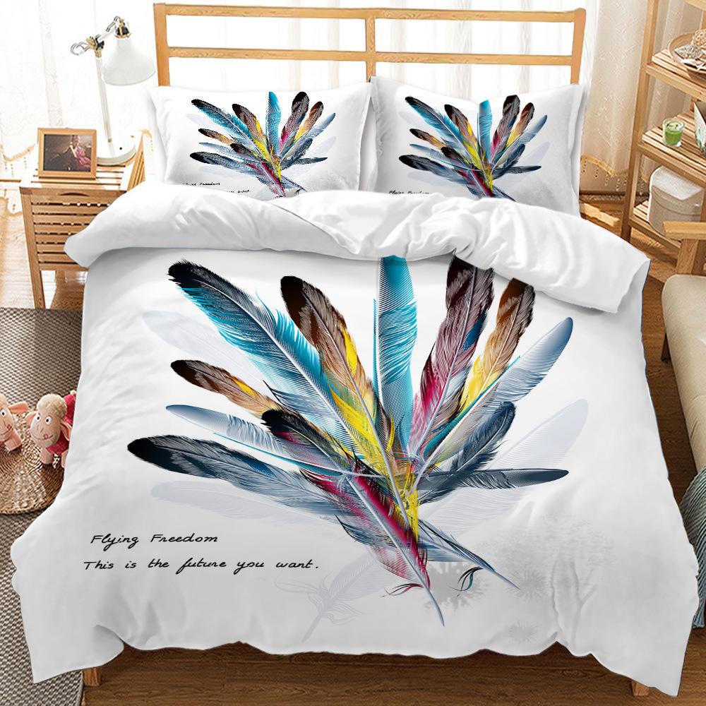 Feather Three-piece EBay3D Digital Printing Abrasive Quilt Cover Bedding Kit
