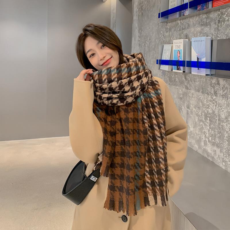 Houndstooth Plaid Ins Scarf Women's Autumn and Winter New Korean Version Versatile Student Shawl Warm Scarf Men's Trend