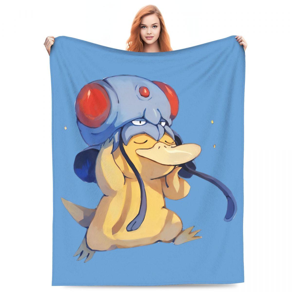 Psyduck Has A Hat Knitted Blanket Fleece Pokemoned  Soft Throw Blanket for Car Sofa Couch Bedspread 75X95CM