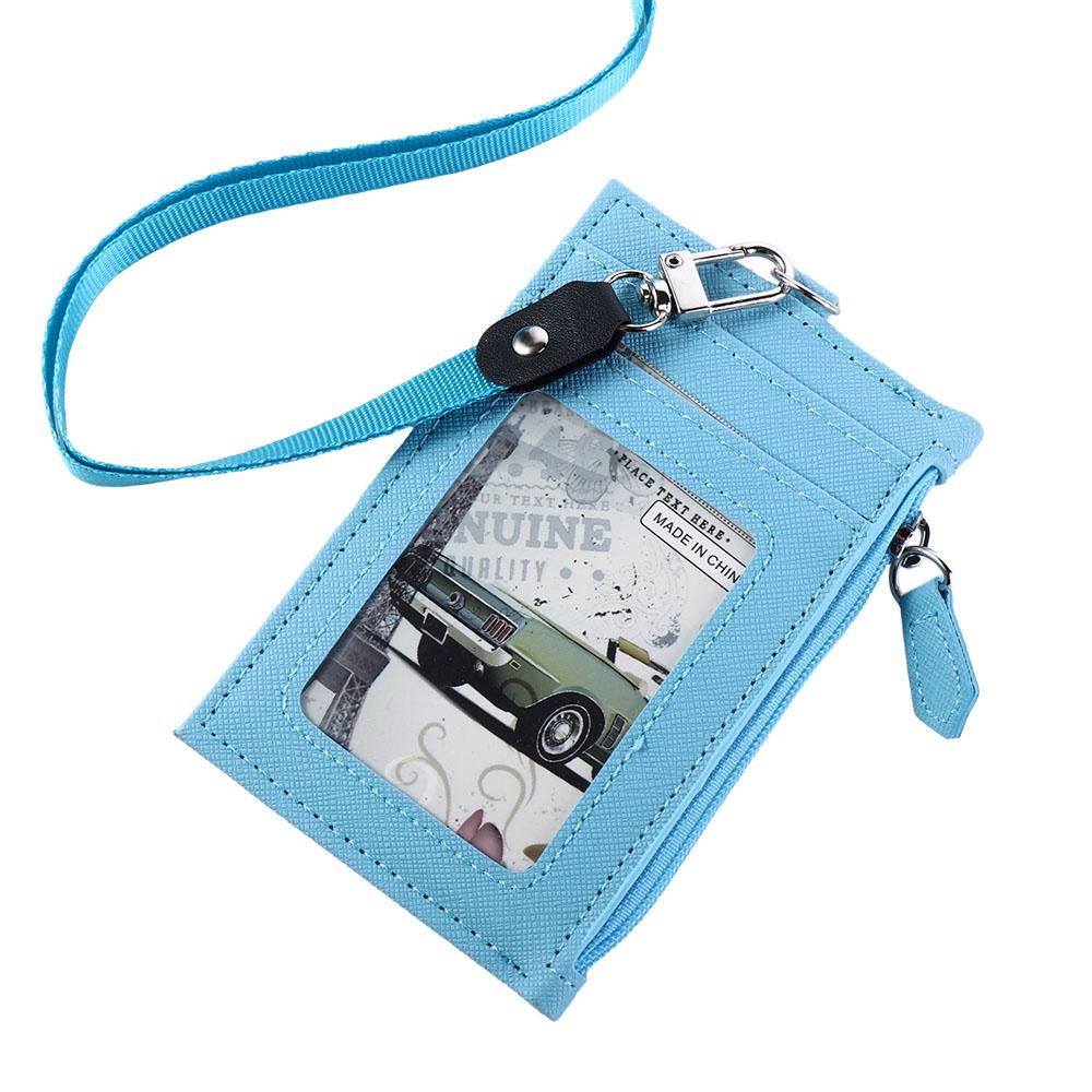 Leather Business Student Office School Supplies Neck Strap Badge Holder ID Card Holder with Lanyard Bus Cards Cover Coin Purse