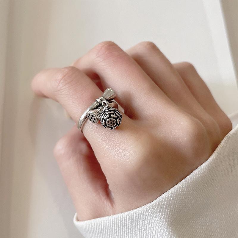 

Lan Zhi Кольцо из стерлингового серебра 925 пробы в стиле ретро с регулируемым размером, с коробочкой семян лотоса для женщин Adjustable Open