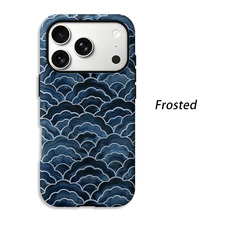 Artistic Oceanic Watercolor Layered Scale Pattern Film Aesthetic Protective Shockproof Bumper Phone Case Cover For iPhone 14 15 16 Pro Max Plus