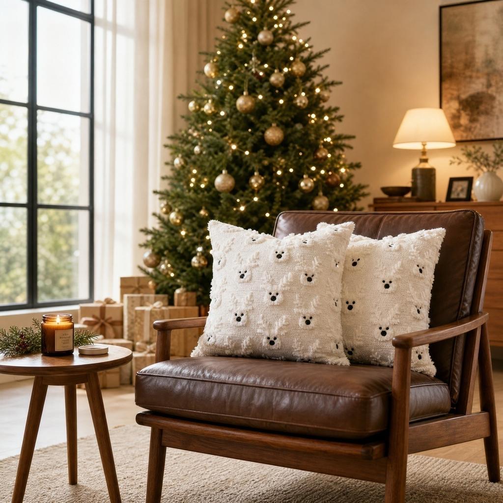 Christmas Cover Quilted Plush Decorative Throw Case 1818 Inches for Holiday Home Decor