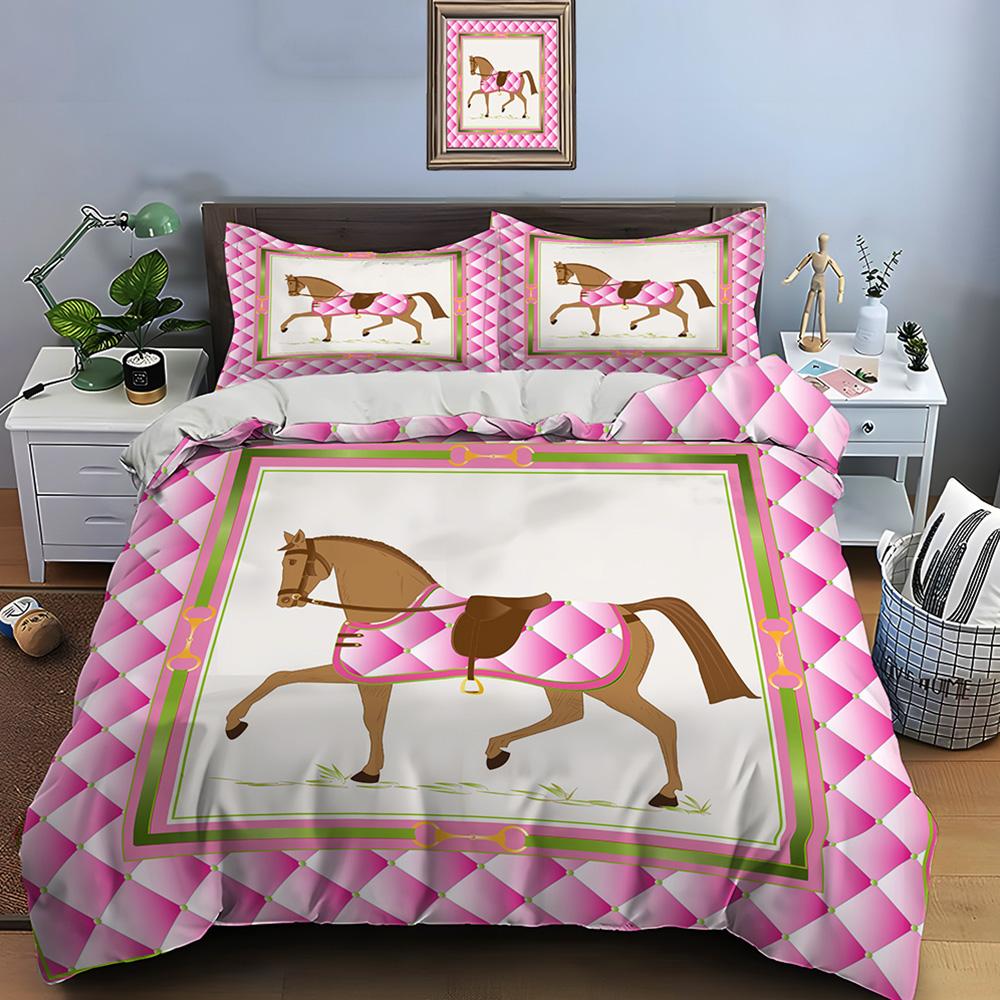 Retro Horse Harnes Art Print Beding Set Soft Duvet Cover 1 Soft Duvet Cover 2 Pilowcases Adult People plus Children Beding Set High-End Premium Gifts