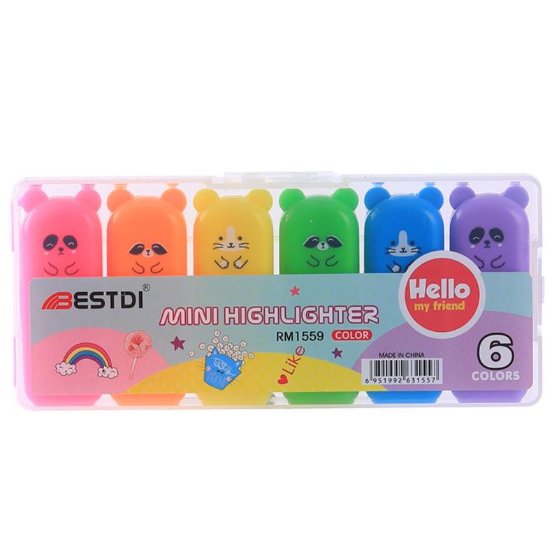 Bear Cartoon Fluorescent Pen Set, 1559: Mini Colored Marker Pens with Fun Bear Shapes