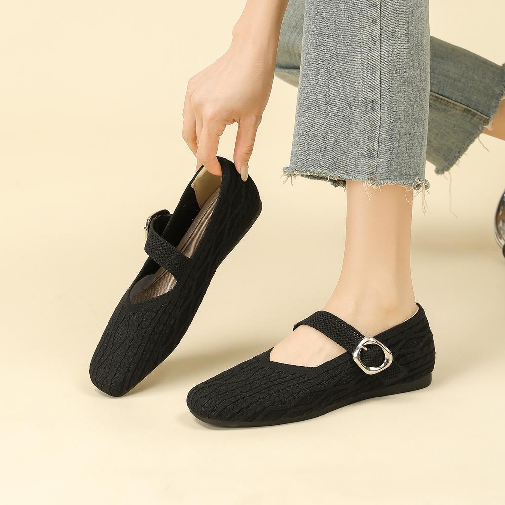 Mary Jane Shoes for Women Square Toe Walking Shoes Casual Non-Slip Ballet Flats with Ankle Strap Women's Comfortable Mary Jane Flat Shoes Dressy Shoes
