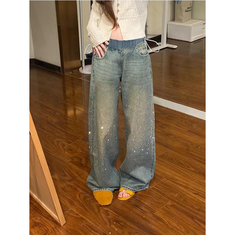 Star Rhinestone Maternity Jeans: Spring/Summer 2026 Slimming Wide-Leg with No Support Belly L