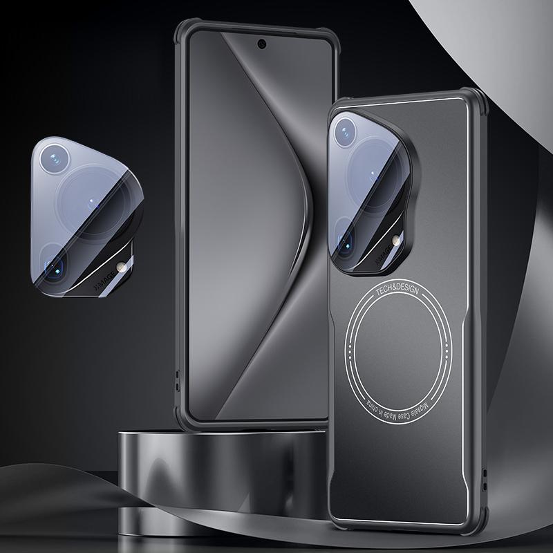 

For Huawei Pura 70 Ultra Case TPU Frame Metal Back Panel Phone Cover Built In Glass Lens Film Black