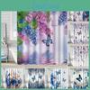 Spring Shower Curtain Floral Farmhouse Bathroom Curtain Waterproof Flowers Butterflies Leaves Bath Curtain With Hooks