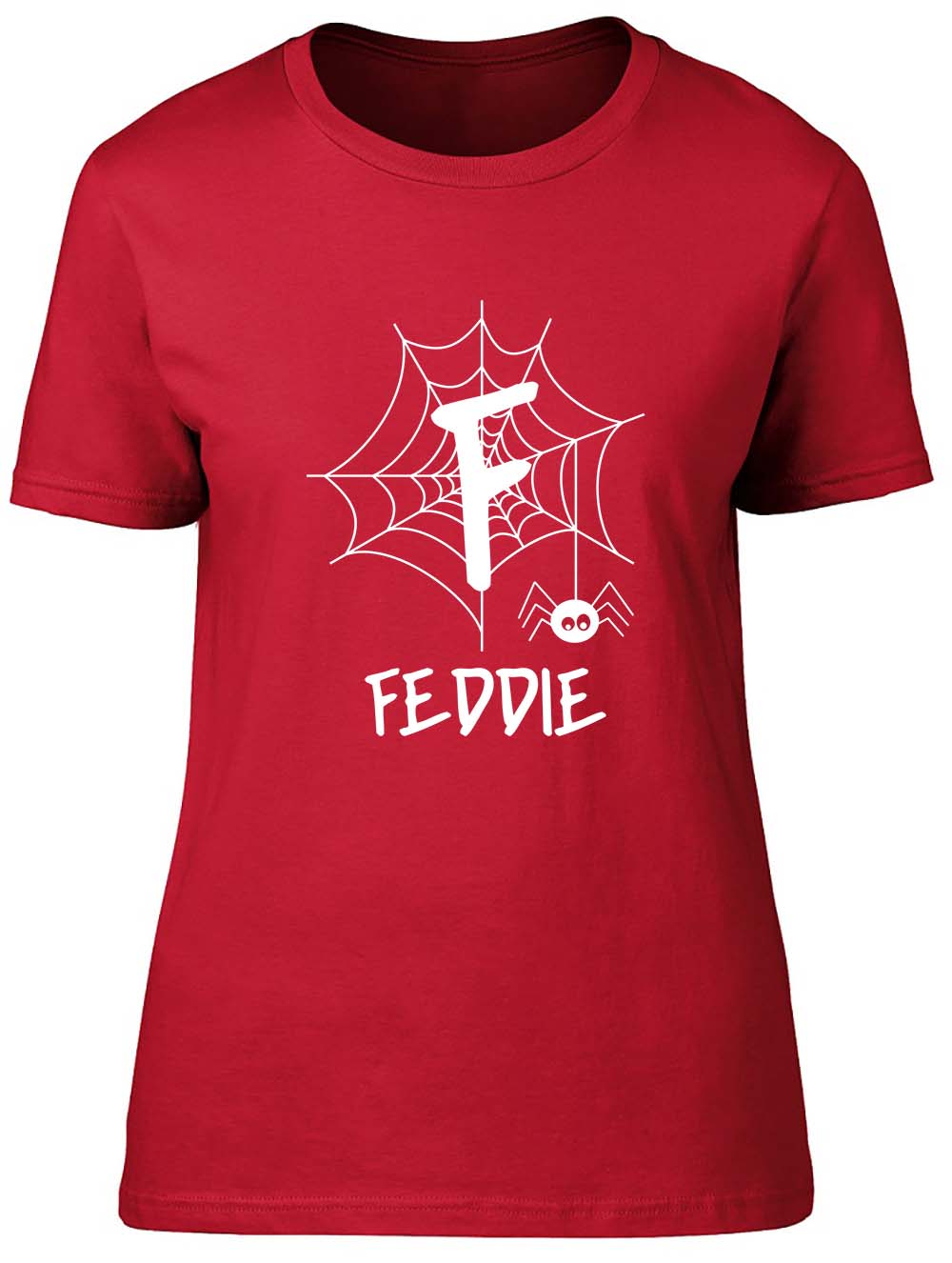 Personalised Spider Web With Cute Spider Fitted Unisexs Ladies T Shirt 2XL