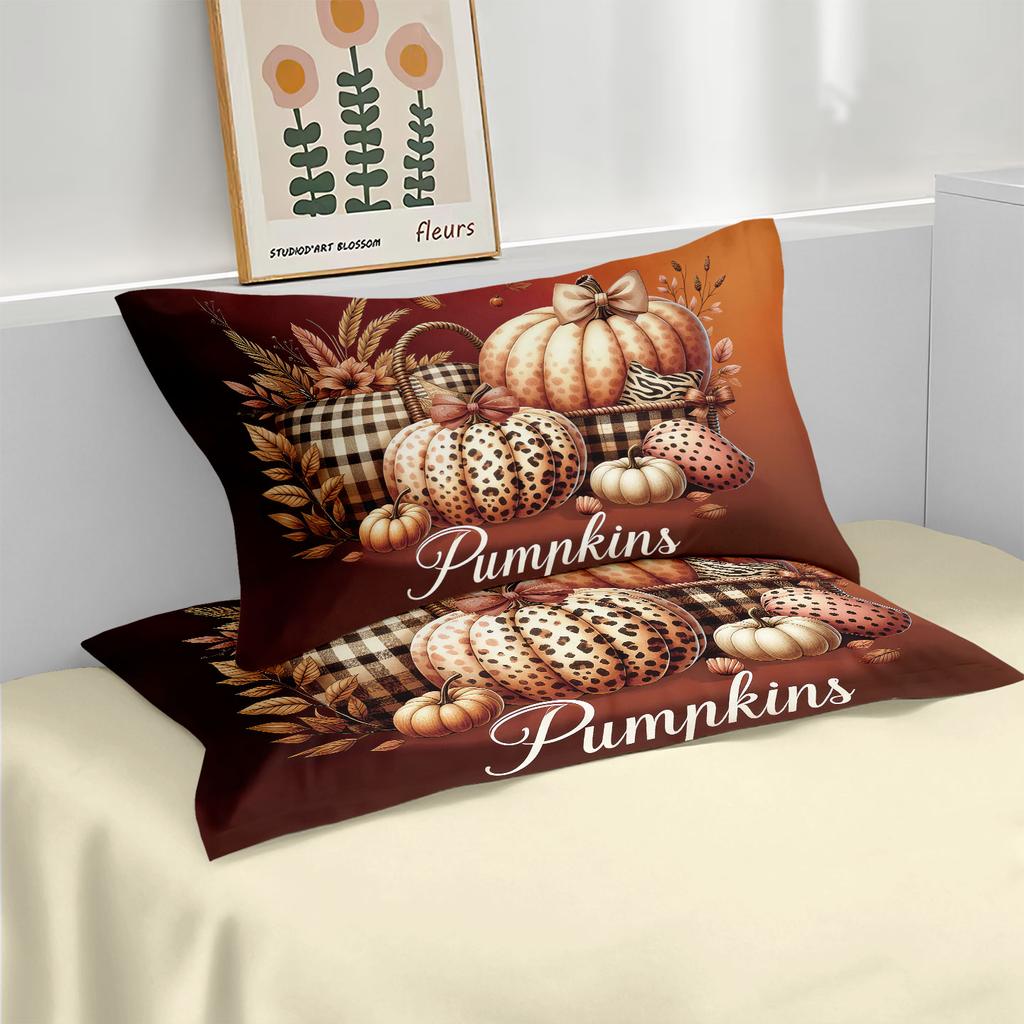 3pcs Autumn Harvest Pumpkin Thanksgiving Printed Chipless Bedding Set Multi Size Bedding Decoration for Bedroom and Dormitory