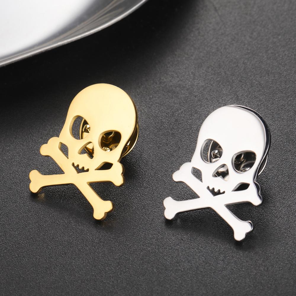 Dawapara Gothic Skull Brooches Pin for Halloween Men Women Skeleton Macabre Spooky Pin Symbol Stainless Steel Jewelry