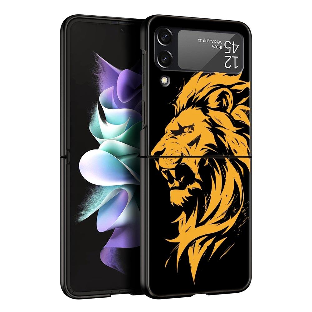 Concise Lion Pattern Phone Case For Samsung Galaxy Z Flip3 Flip4 Flip5 Case Shell For Z Flip 3 4 5 6 7 Hard Folding Cover