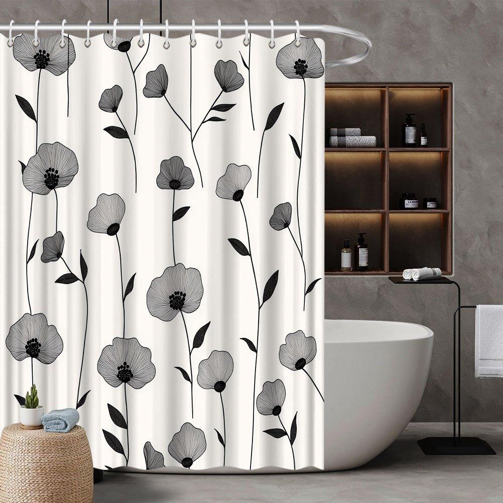 1pc Floral Printed Shower Curtain - Colorful Botanical Patterns, Polyester, Fade-Resistant, 70.8x70.8", 12 Hooks, Washable