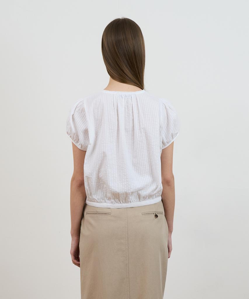 DEHEVE Puff Sleeve Ribbon Blouse [Ivory]
