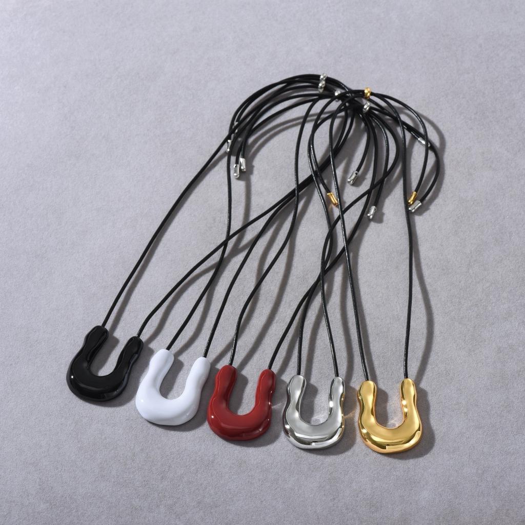 Metal Irregular Drip Glaze Pendant U-Shaped Long Black Leather Rope Sweater Chain Simple Wind Versatile Necklace