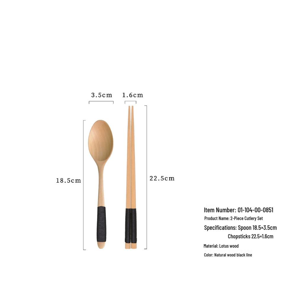 Japanese Korean Wooden Spoon & Chopsticks Set - Portable Tableware for Soup, Rice, and Serving.
