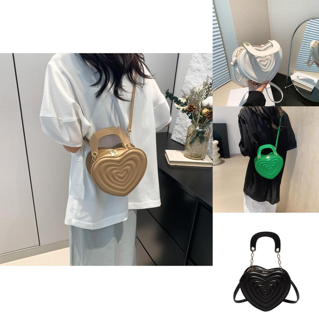 Fashionable Medium Sized Heart Bag With Zipper Closure Soft Pu Leather Shoulder Bag For Everyday Use