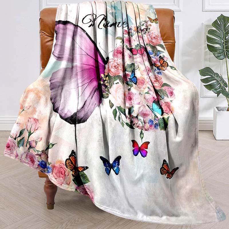 Butterfly Flower Customize Your Name Outdoor Blanket Suitable For All Seasons Comfortable And Warm Soft Blanket Suitable For Travel Gifts For