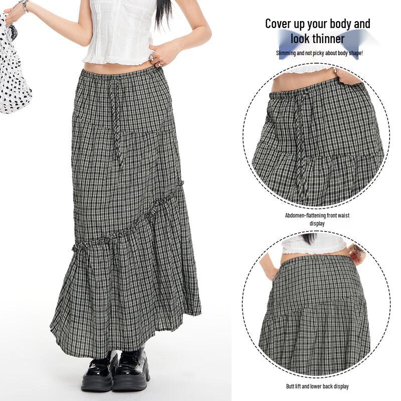 BEAUTIFUL WARDROBE Women's Retro Plaid Pleated Midi Skirt