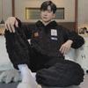 Men's Solid Color Winter Coral Fleece Hooded Pajama Set
