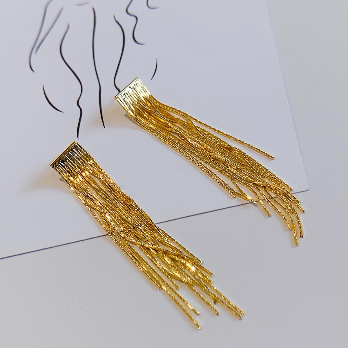 

Golden Silver Tassel Drop Earrings for Women Long Linear Statement Party Jewelry Gift золотистый