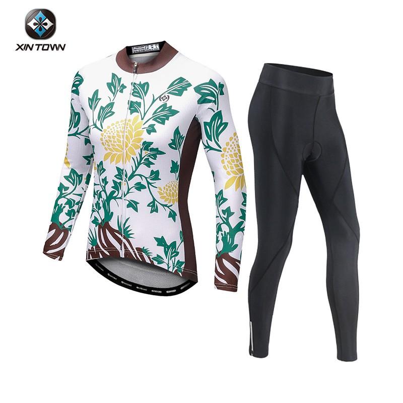 XINTOWN Womens Cycling Jersey Set Long Sleeve Bike Riding Outfit