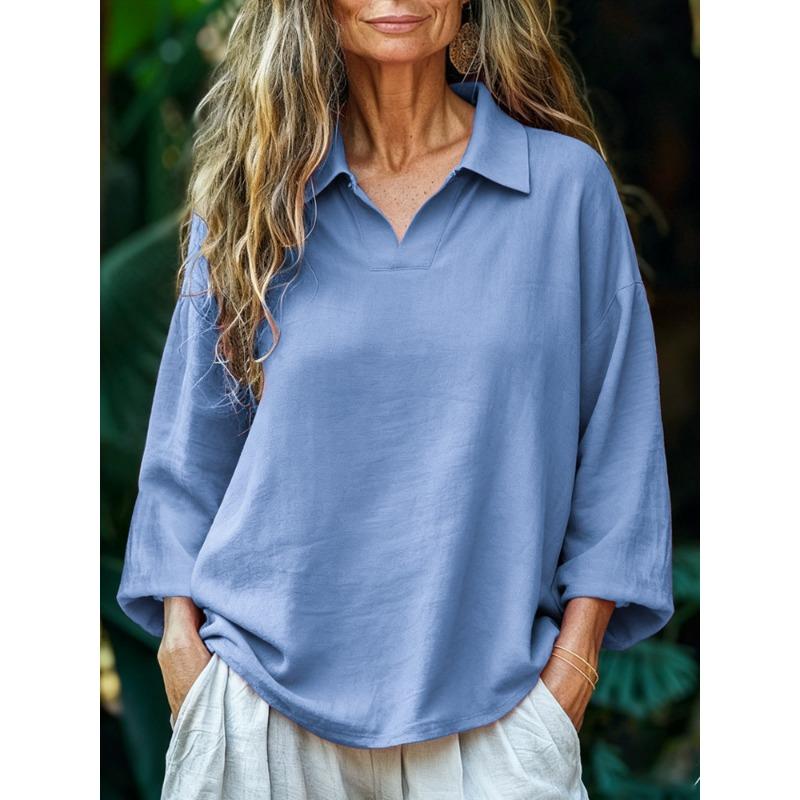 Maglietta a maniche lunghe da donna, a collo alto, larga, casual, tinta unita, stile vintage, per primavera e autunno
