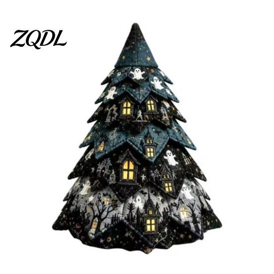 Artigianato da Cucito Fatto a Mano Kit Albero in Tessuto Trapuntato di Halloween, Gatto Strega Ragno Fai da Te Esposizioni Festive da Tavolo Progetto Artigianale Imbottito 3D per Quilting