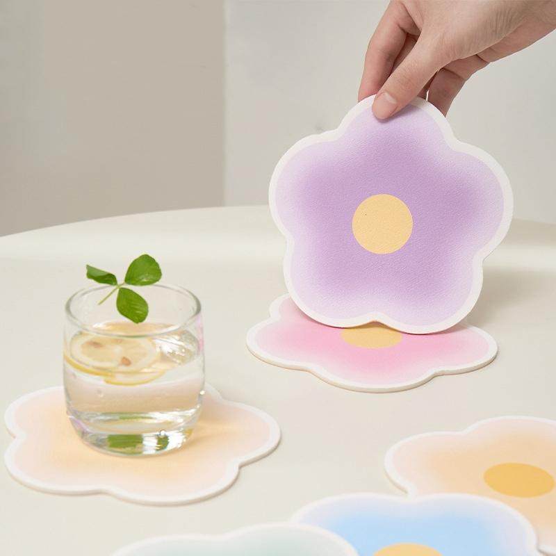 Flower Leather Coasters Heat Insulating Placemats Anti-scald Non-slip Pans Mat Creative Household Gradient Color Table Mats