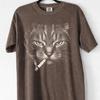 Maglietta Grafica Gatto Fumatore, Maglietta Meme Felino Retrò e Malinconica, Top Oversize Unisex Divertente Streetwear per Amanti dei Gatti