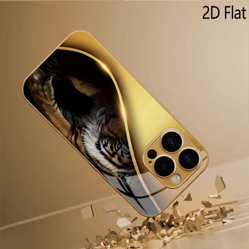 Golden Tiger Patterned tempered glass design for iPhone16 17 ProMax 1514 1312 11ProMax Phone Case Camera Cover Shockproof Hard B