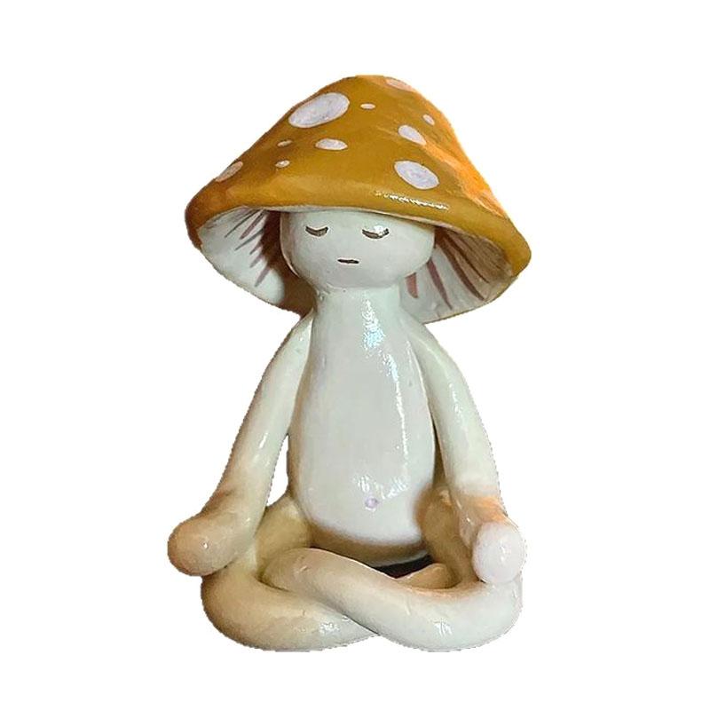 Charming Resin Mushroom Yoga Meditation Desktop Ornament Enchanting Garden Patio Resin Crafts Ideal For Home Office Garden Decor