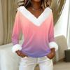 Women's T Shirt Tee Print Shirt Long Sleeve Party Fleece Collar V Neck  Top