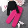 Spring Autumn Children Casual Clothing Outfits for Girls Black Pullover Hoodie and Rose Red Pants Sports Loose Comfortable Style Daily Suits