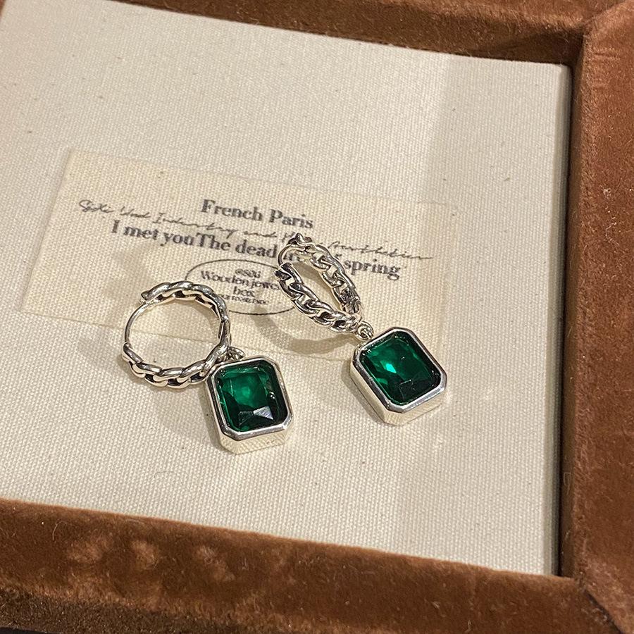 Vintage Hip Hop Green Zircon Geometric Square Dangle Earrings for Women - Trendy and Stylish Ear Cuffs