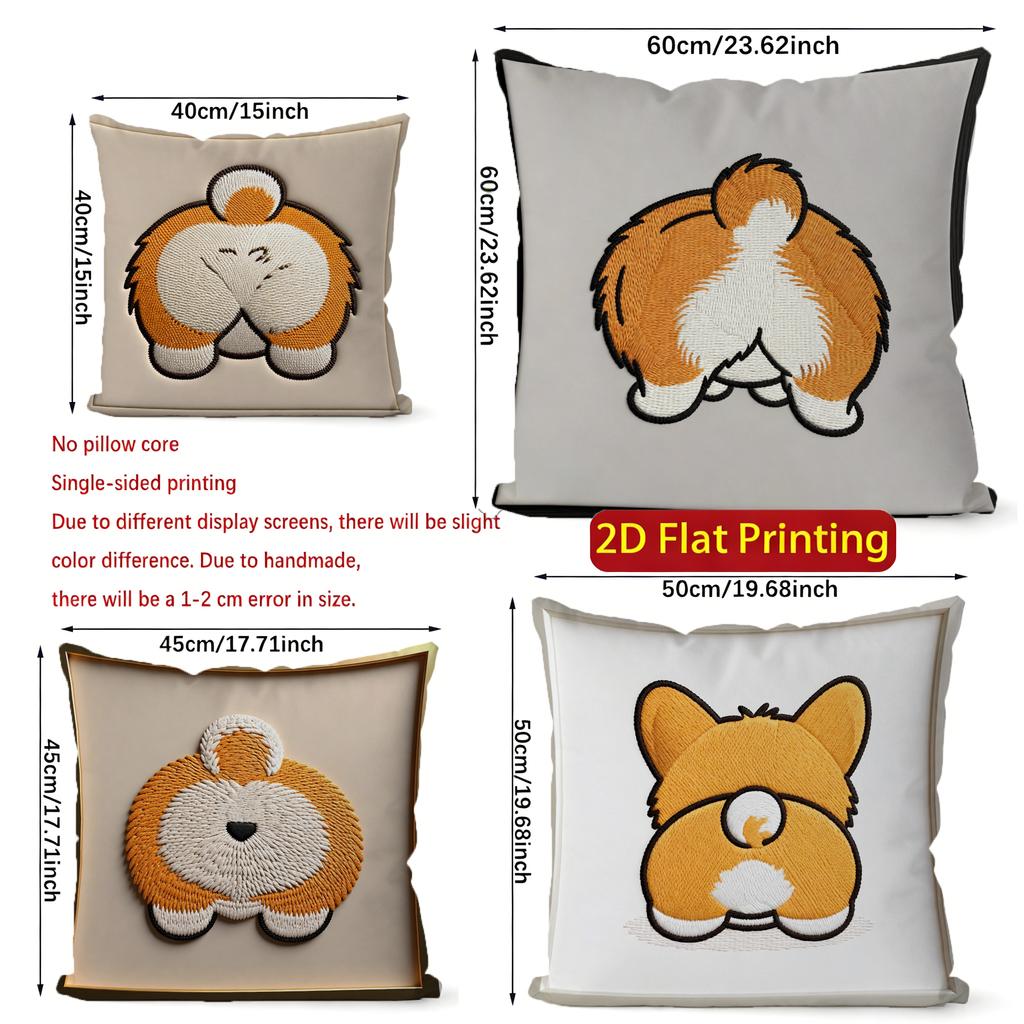 2D Cute Corgi Butt Patterns Throw Pillow Covers Pattern Cushion Cover Suitable For Sofa Bedroom Car Pillow Cover