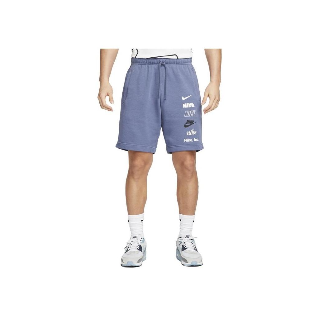 Nike Letter Print Drawstring Straight-Leg Shorts Men Bottoms Blue FB8831-491