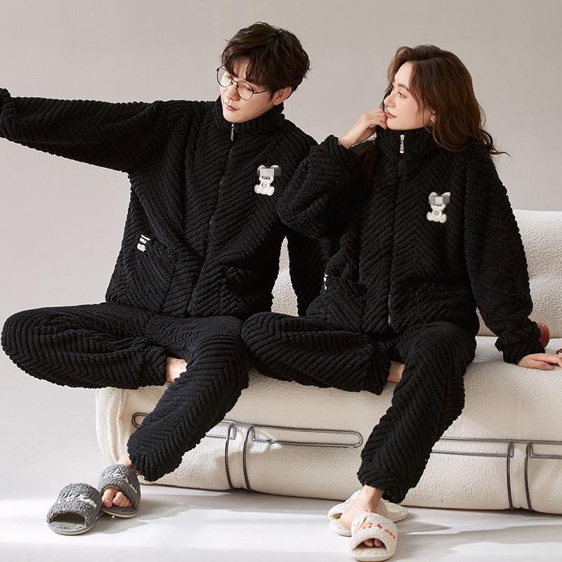 Vinter Plysch Par Pyjamas Set: Stilfull Sportdragkedjedesign för Män & Kvinnor