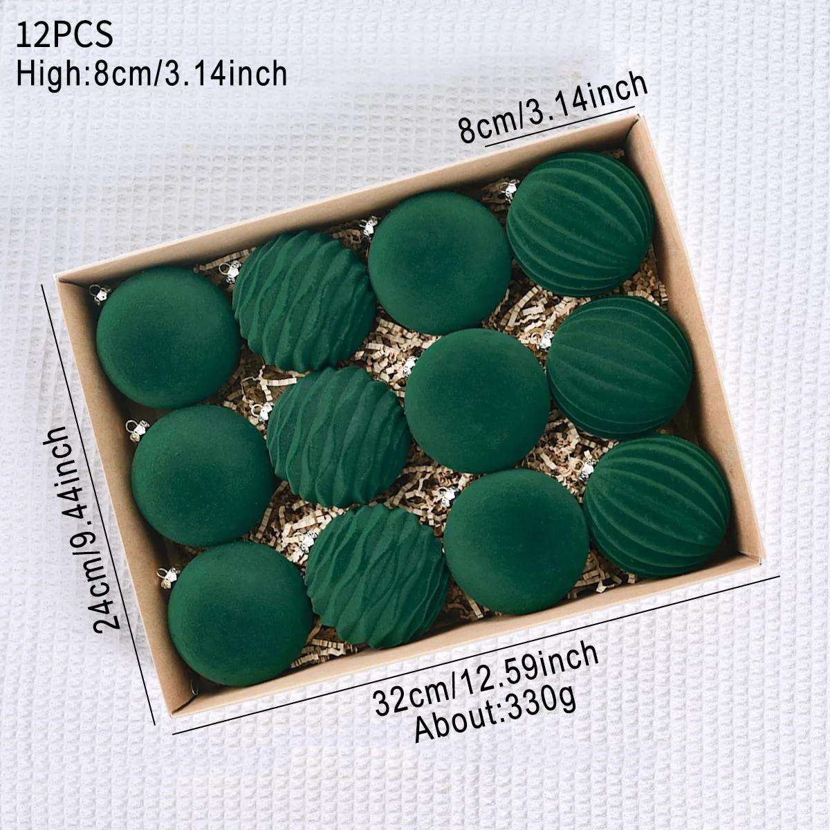 

Пластиковый шар Элегантный Роскошный Классический Рождественский шар Текстурированный Подвеска на елку 8см Флок Бургундский Декор зелёный