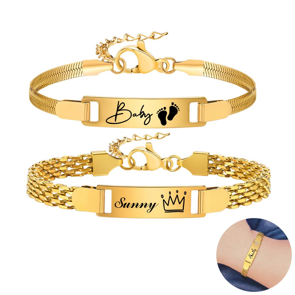 Personalized Bracelet for Little Boy Girl,Stainless Steel Engraved Name Date Son Daughter Mom Baptism Gift